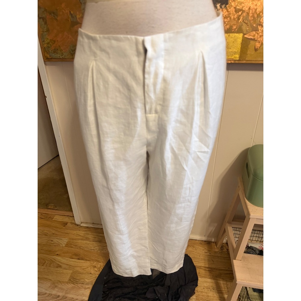 Emil Rutenberg White 100% Linen Straight Leg Trousers Women Size 12